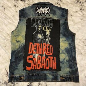 Danzig Horror Punk Black Metal Patch Acid Wash Denim Custom Battle Vest